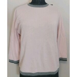 Valerie Stevens Pink Grey Black Contrast Trim Cashmere 3/4 Sleeve Sweater Xlarge